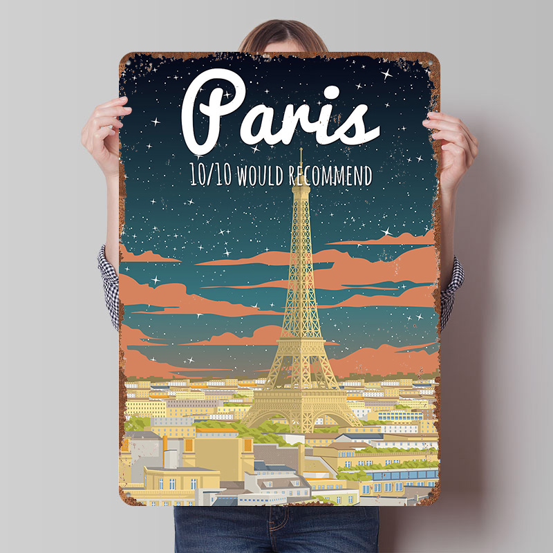 Retro Gaming Paris - لوحة معدنية عتيقة مخصصة بتصميم برج