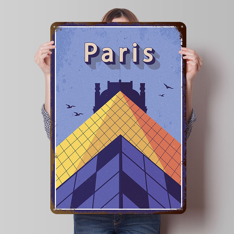 Retro Gaming Paris - لوحة معدنية بتصميم 'السفر إلى باريس'،