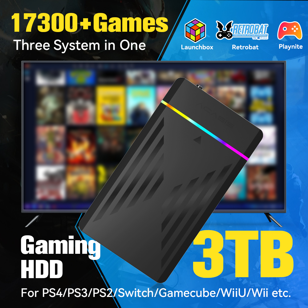 Retro Gaming Play Zone - 3 تيرابايت محمول للألعاب HDD LaunchBox/Retrobat/Playnite