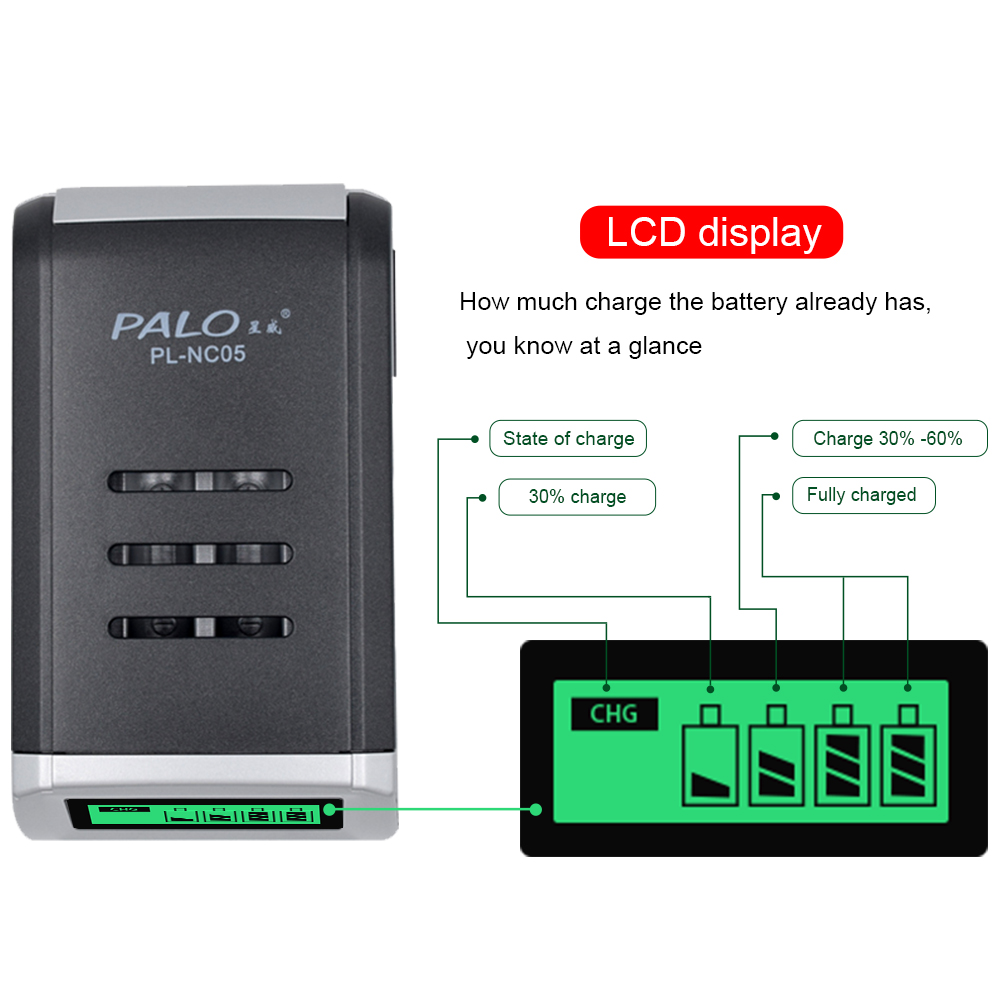 شاحن بطاريات PALO ذكي بشاشة LC - مراجعة Rechargeable Battery Aa وسعره